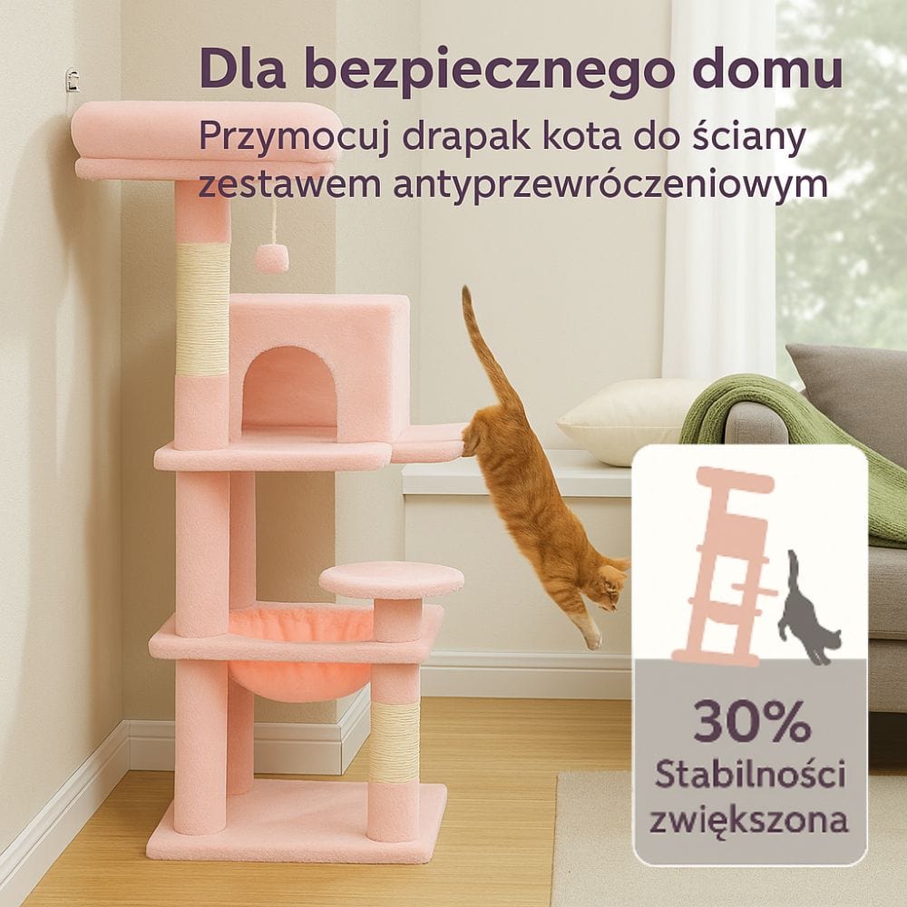 Solidny Drapak Dla Kota 5-Poziomowy z Hamakiem | Akcesoria Kota