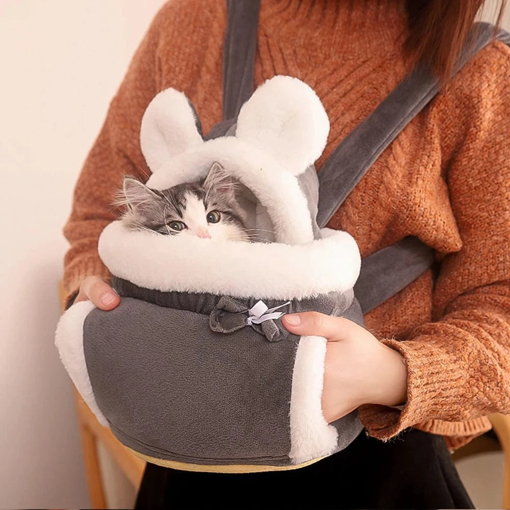 Cat Backpack Carrier Winter Warm Soft Plush Carry Pets Cage for Outdoor Travel Walking Cute Pets Backpack for Indoor Outdoor