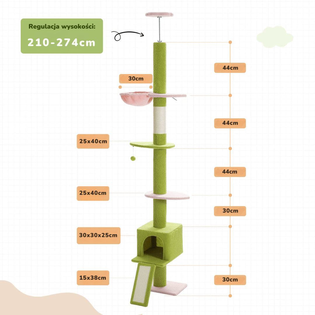 Drapak Dla Kota Do Sufitu 210-274cm 5-Poziomowy | Akcesoria Kota