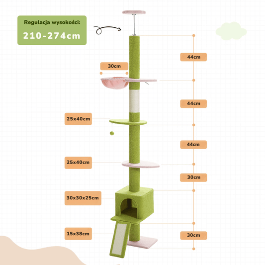 Drapak Dla Kota Do Sufitu 210-274cm 5-Poziomowy | Akcesoria Kota